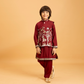 Rajwada Maroon Viscose Silk Embroidered Stitched Kurta Set For Kids