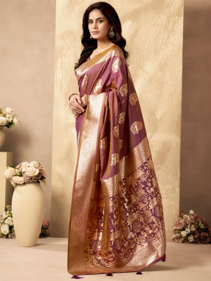 Rajwada Mauve Silk Blend Solid Saree For Women