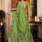 Rajwada Light Green Cotton Blend Solid Saree For Women
