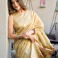 Rajwada Beige Cotton Blend Solid Saree For Women