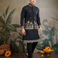 Rajwada Black Cotton Blend Embroidered Stitched Kurta For Men