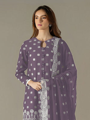 Rajwada Purple Georgette Embroidered Semi Stitched Kurta Set For Women