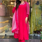 Rajwada Red Viscose Embroidered Stitched Kurta Set for Women