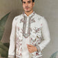 Rajwada White Viscose Silk Embroidered Stitched Kurta Set For Men