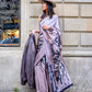 Rajwada Mauve Satin Printed Saree With Unstitched Blouse For Women