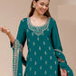 Rajwada Teal Blue Georgette Embellished Semi Stitched Kurta Set For Women