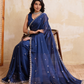 Rajwada Navy Blue Silk Blend Embroidered Saree For Women