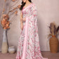 Rajwada Peach Satin Printed Saree With Unstitched Blouse For Women