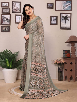 Rajwada Green Georgette Printed Saree For Women