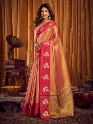 Rajwada Peach Silk Blend Solid Saree For Women