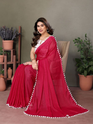 Rajwada Red  Banglori Lace Work Saree With Unstitched Blouse For Women