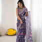 Rajwada Lavender Linen Cotton Printed Saree For Women