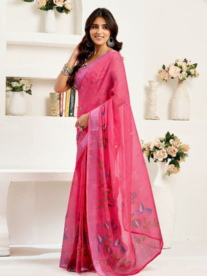 Rajwada Pink Cotton Linen Zari Work Saree For Women