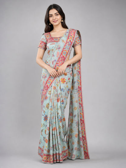 Pista Green Silk Blend Solid Saree