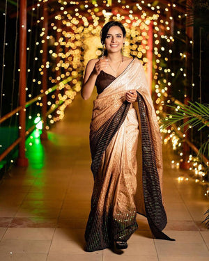 Rajwada Women Brown Silk Blend Designer Embroidery Saree With Unstitched Blouse