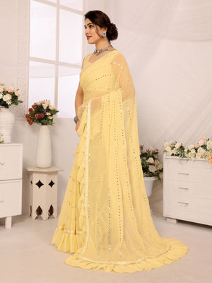 Rajwada Yellow Georgette Embellished Saree For Women