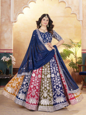 Rajwada Multicolor Georgette Embroidered Semi-Stitched lehenga For Women