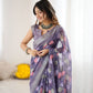 Rajwada Lavender Linen Cotton Printed Saree For Women