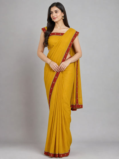 Mustard Yellow Silk Blend Embellished Saree