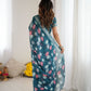 Rajwada Teal Blue Linen Cotton Printed Saree For Women