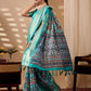 Rajwada Sea Green Silk Blend Printed Saree For Women