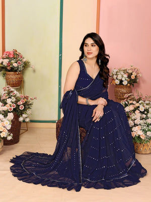 Rajwada Dark Blue Georgette Embellished Saree For Women