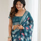 Rajwada Teal Blue Linen Cotton Printed Saree For Women