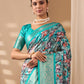 Rajwada Sea Green Silk Blend Printed Saree For Women