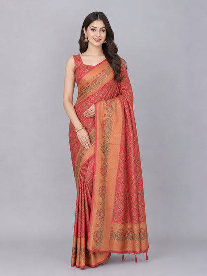 Pink Silk Blend Solid Saree