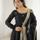 Rajwada Black Chinon Silk Embroidered Stitched Kurta Set For Women
