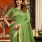 Rajwada Light Green Cotton Blend Solid Saree For Women