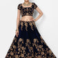 Rajwada Navy Blue Velvet Embroidered Semi-Stitched lehenga For Women