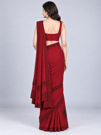 Red Georgette Embellished Saree