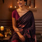 Rajwada Brown Satin Printed Saree With Unstitched Blouse For Women