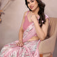Rajwada Peach Satin Printed Saree With Unstitched Blouse For Women