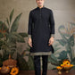 Rajwada Black Cotton Blend Embroidered Stitched Kurta For Men