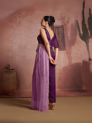 Rajwada Purple Cotton Blend Embellished Co-ord Set For Women