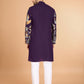 Rajwada Purple Viscose Rayon Stitched Kurta For Men