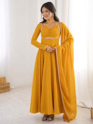Rajwada Mustard Georgette Embellished Kurta Set For Women