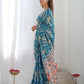 Rajwada Teal Chinon Printed Saree With Unstitched Blouse For Women