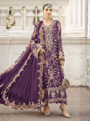 Rajwada Purple Chiffon Embellished Semi-Stitched Kurta Set For Women