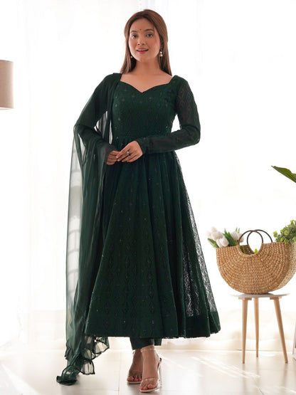 Rajwada Green Georgette Embellished Stitched Kurta Set For Women