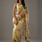 Rajwada Light Yellow Georgette Floral Printed Saree With Unstitched Blouse For Women