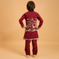 Rajwada Maroon Viscose Silk Embroidered Stitched Kurta Set For Kids