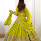 Rajwada Green Silk Blend Embroidered Semi-Stitched lehenga For Women