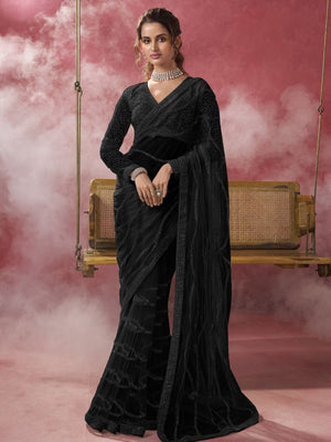 Rajwada Black Net Embellished Elegant Saree For Women