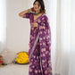 Rajwada Purple Linen Cotton Printed Saree For Women