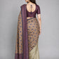 Cream And Dark Blue Silk Blend Solid Saree