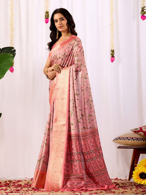 Rajwada Pink Silk Blend Printed Saree For Women