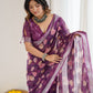 Rajwada Purple Linen Cotton Printed Saree For Women